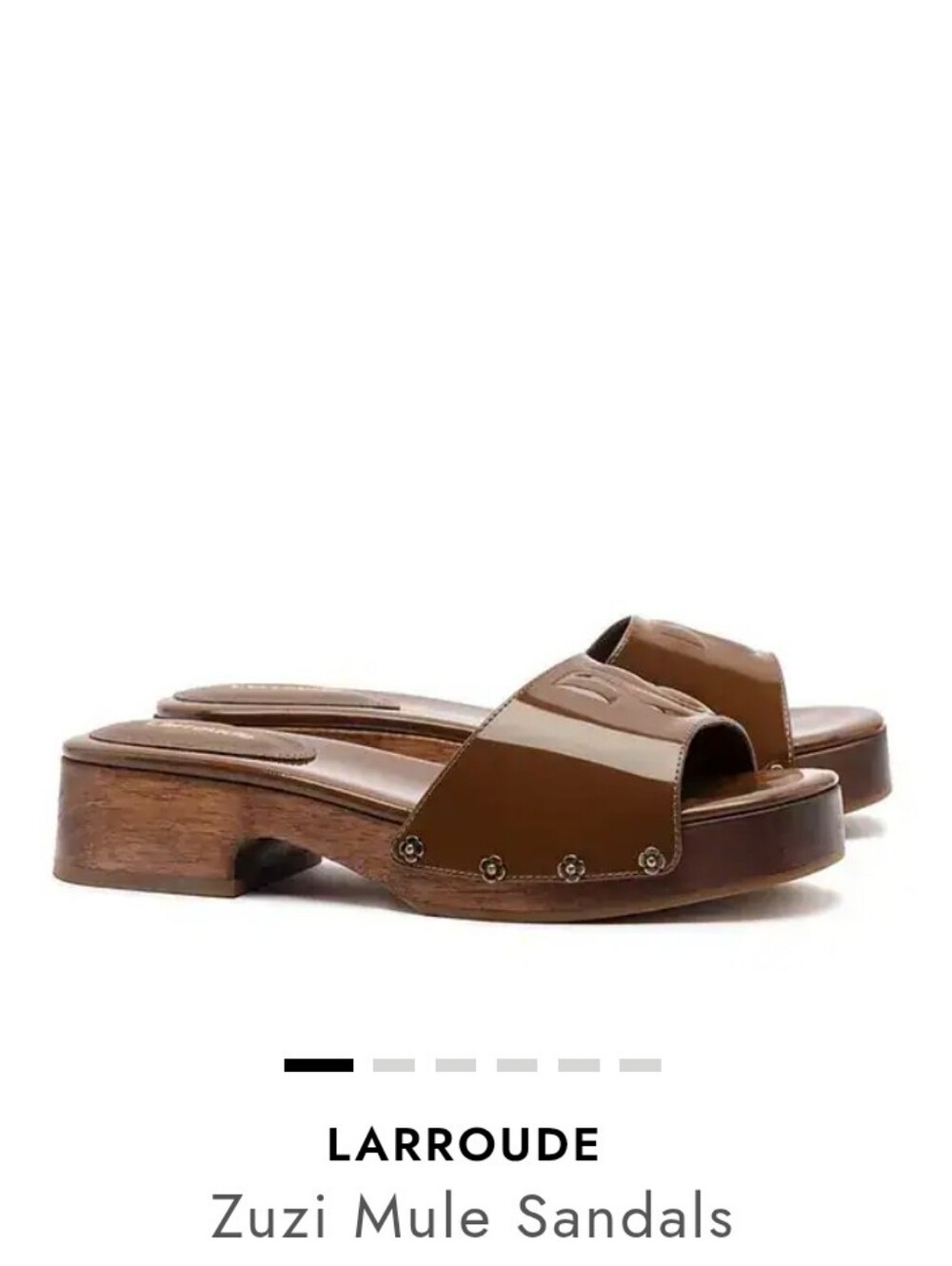 Larroude Brown Patent Slide Mules with Wood Heel